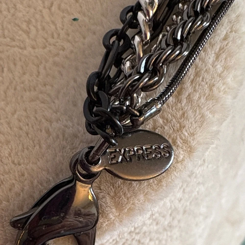 Express Gunmetal Layered Cross Necklace Pavé Statement Chains Y2K - Picture 4 of 7